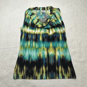 Worthington Women's Medium Sleeveless Green Tie-Dye Pullover Tank Top Blouse